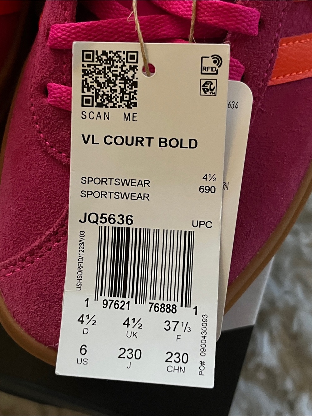 RARE NWT Adidas VL Court Bold Pink Size 6 - Picture 4 of 7